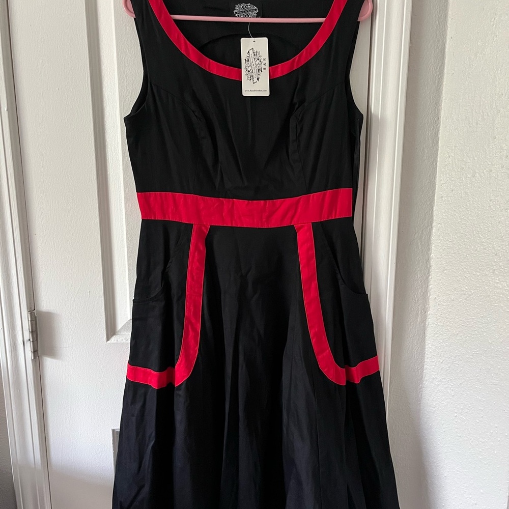 Sleeveless Black Midi Dress with Red Trim